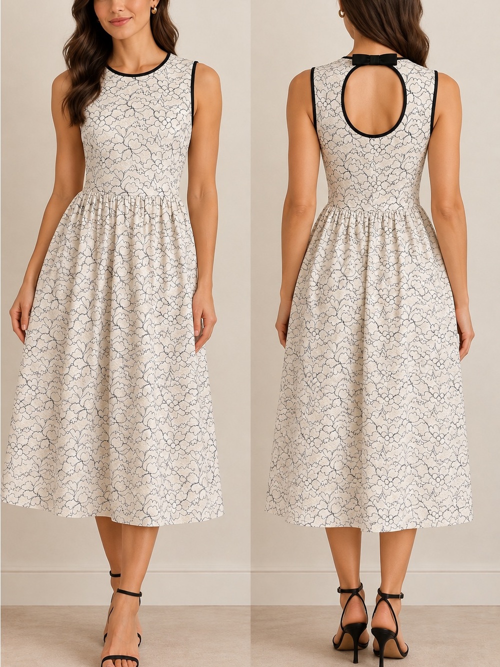 KATE SPADE New York Sleeveless Floral Lace Fit & Flare Midi Dress
